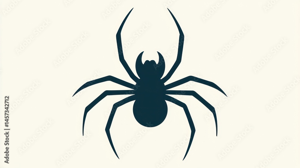 Silhouette of a spider with long legs and a rounded body, a dark color, and simple design Silhouette of a spider with long legs and a rounded body, a dark color, and simple design