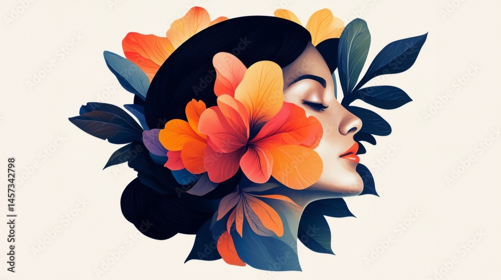 a woman with flowers in her hair