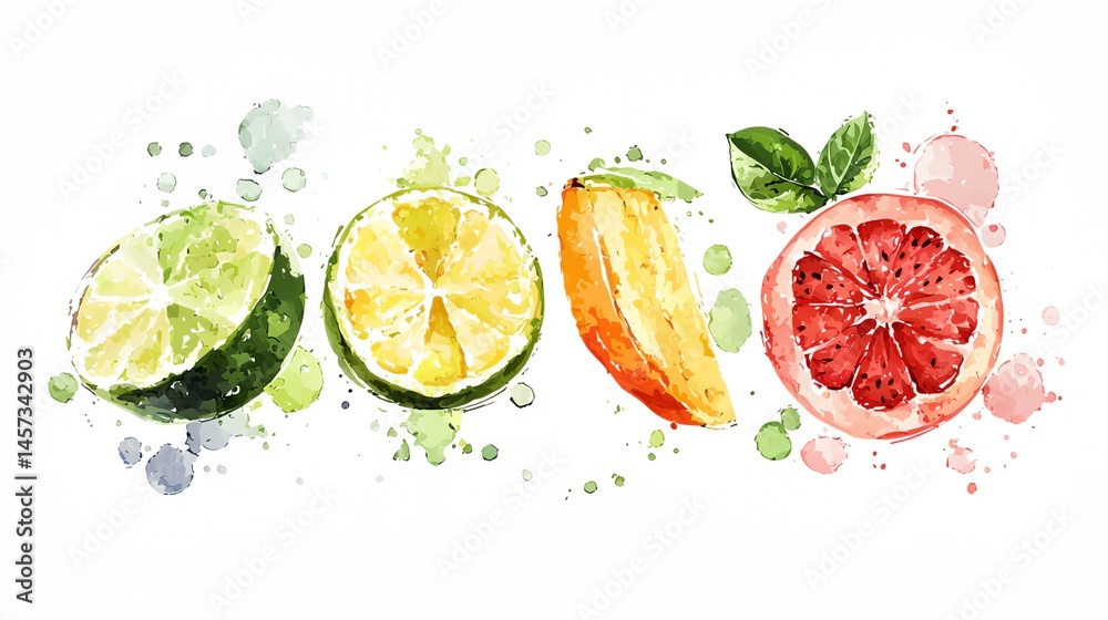 A painting of four different fruits
