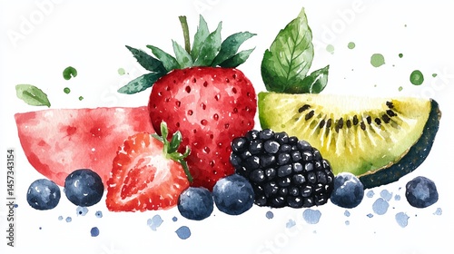 Obraz na płótnie A watercolor painting of a fruit salad w salonie