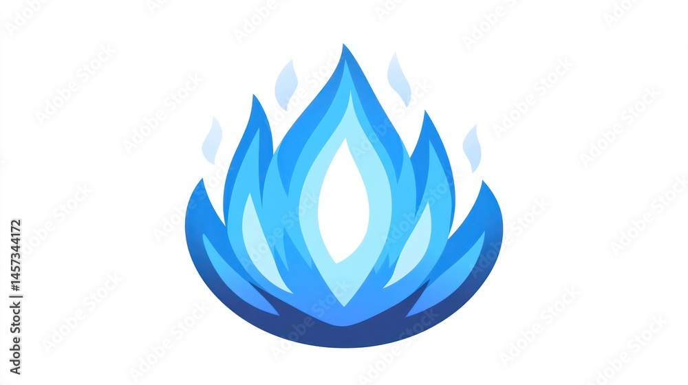Abstract illustration of a blue flame shape against a white background Abstract illustration of a blue flame shape against a white background