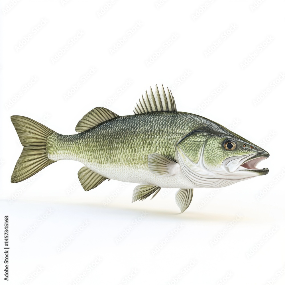 Obraz premium Largemouth Bass, side view, full body with fins