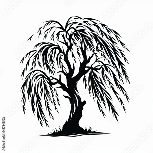 Willow Tree  Silhouette design for high quality , black and white