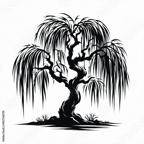 Willow Tree  Silhouette design for high quality , black and white