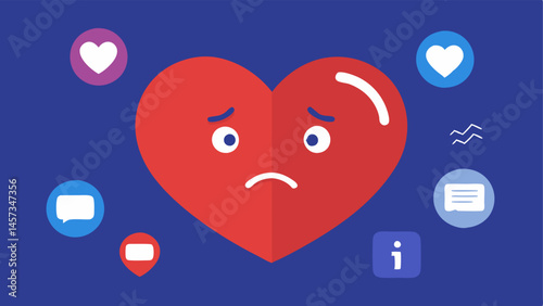 Broken Heart Emoji A broken heart emoji is surrounded by social media icons. The heart expresses distress and emotional pain caused by online harassment.