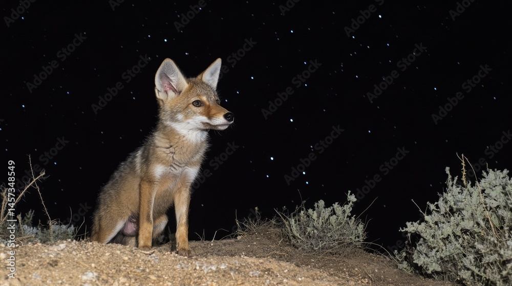 Obraz premium Coyotes Under the Starry Night
