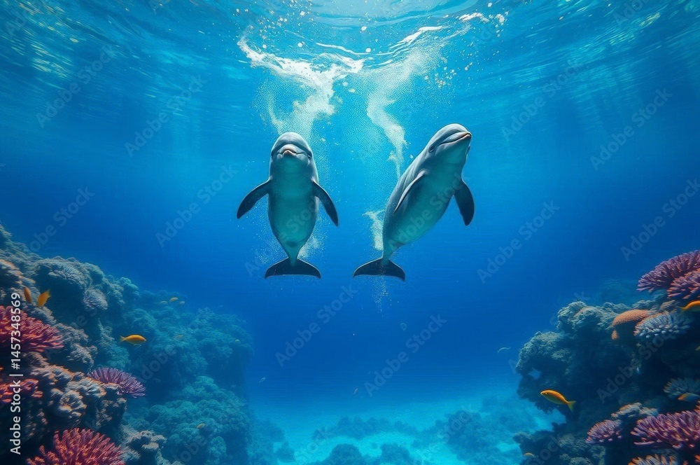 Fototapeta premium Joyful Dolphins in Vibrant Lagoon