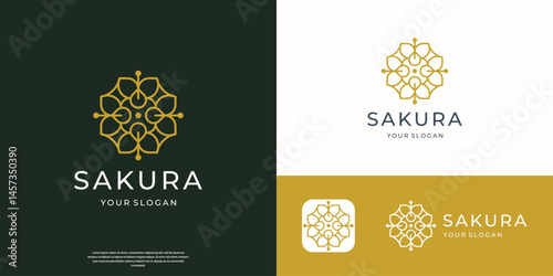 geometry line flower logo sakura minimalist concept.