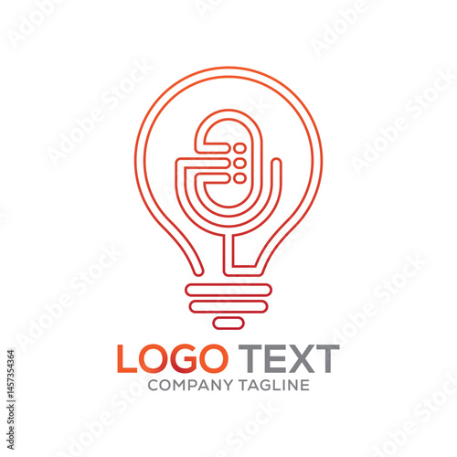 Microphone and light bulb initial logo design icon
