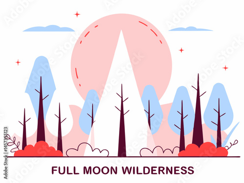  A glowing full moon illuminates a dense forest, casting dramatic shadows and light beams.