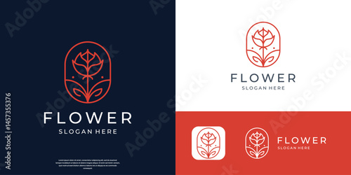 geometry line style logo flower minimalist concept.