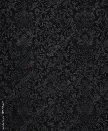 Intricate black damask, seamless floral vines , deco, texture, repeat