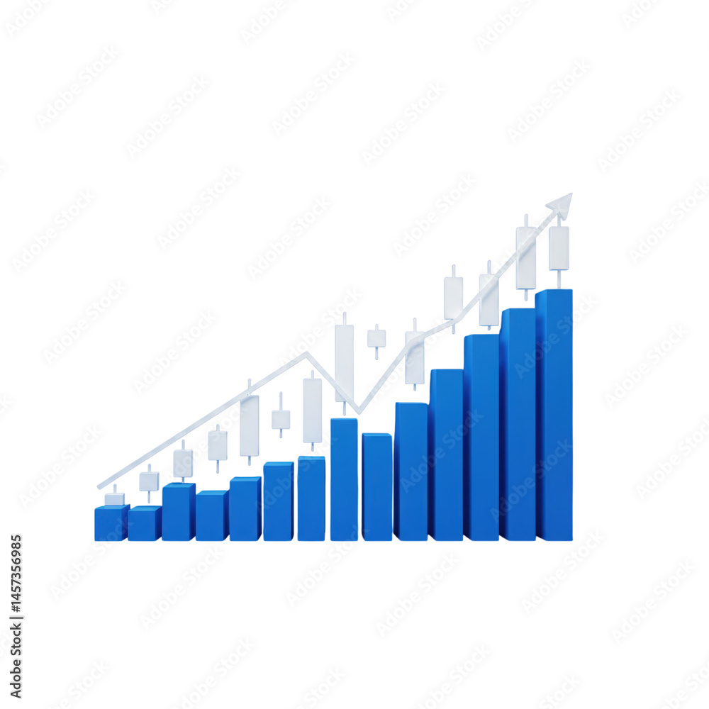 A blue and white stock market chart on a black background render A blue and white stock market chart on a black background render