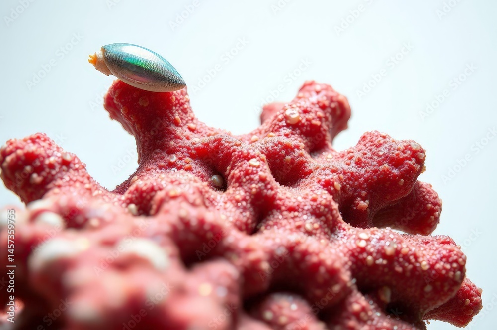 Vibrant Coral with Iridescent Seashell