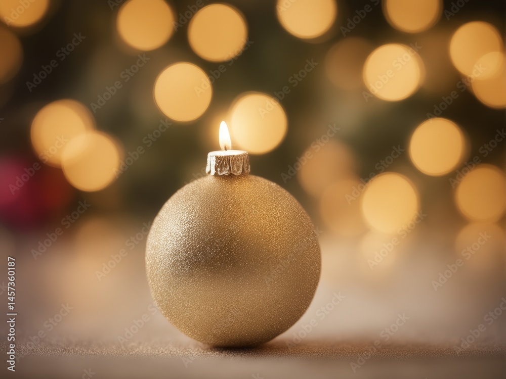 christmas ball and candle on blurred background. new year xmas themed theme christmas ball and candle on blurred background. new year xmas themed theme