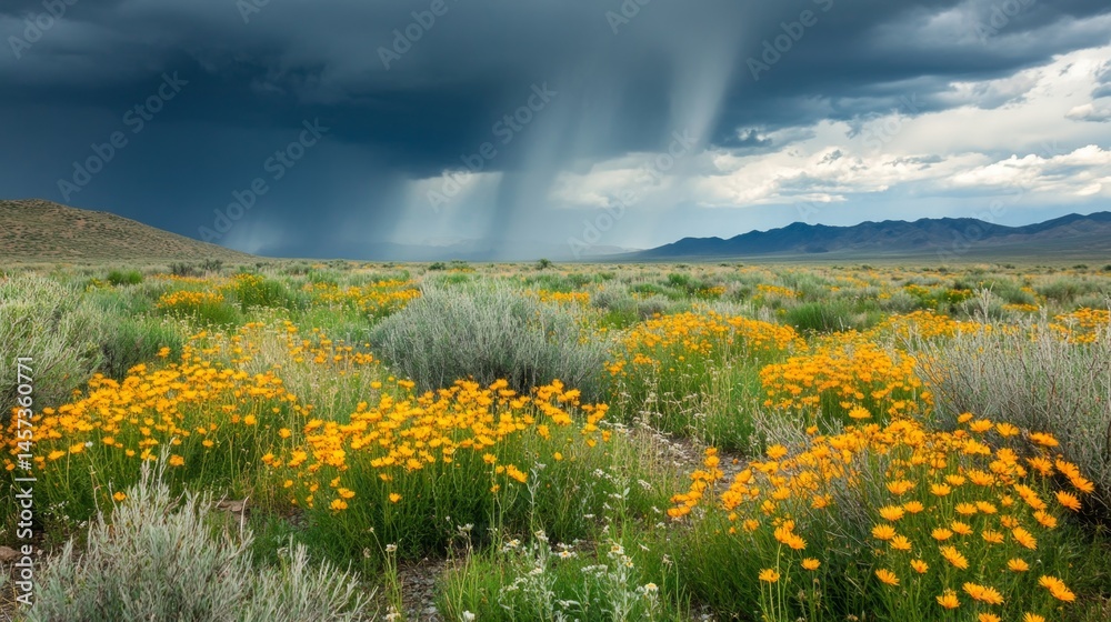 Fototapeta premium Stunning Wildflowers Under a Dramatic Storm