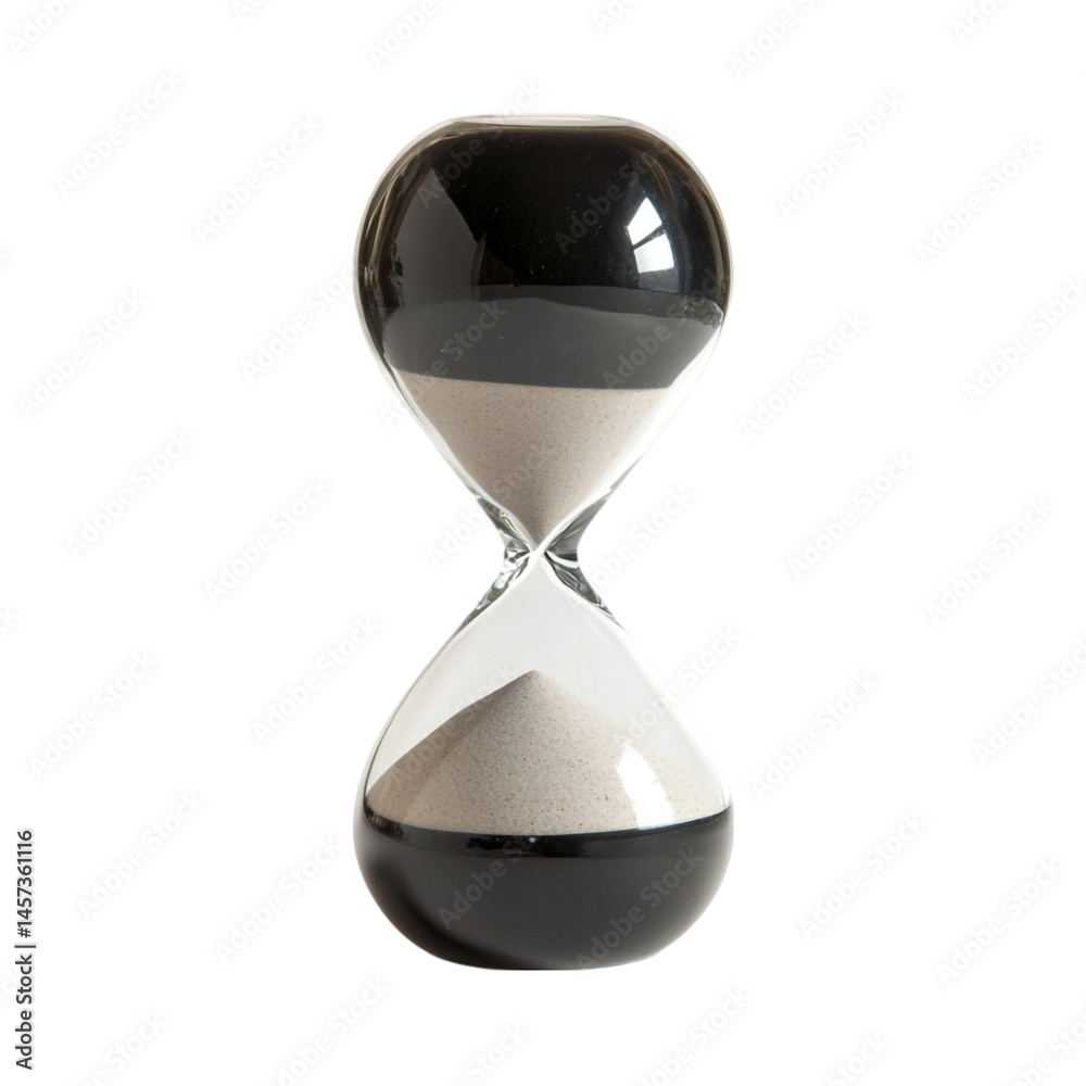Elegant hourglass with black and white sand showing time passing Elegant hourglass with black and white sand showing time passing