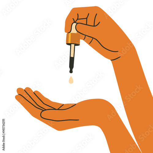 Hand Applying Serum with Dropper Flat Illustration