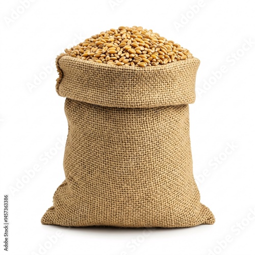 Sack of wheat grains, isolated on white