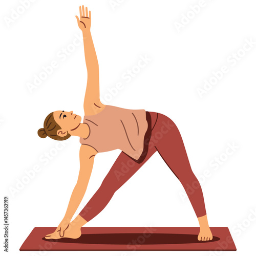 Woman Performing Triangle Yoga Pose on Mat Illustration