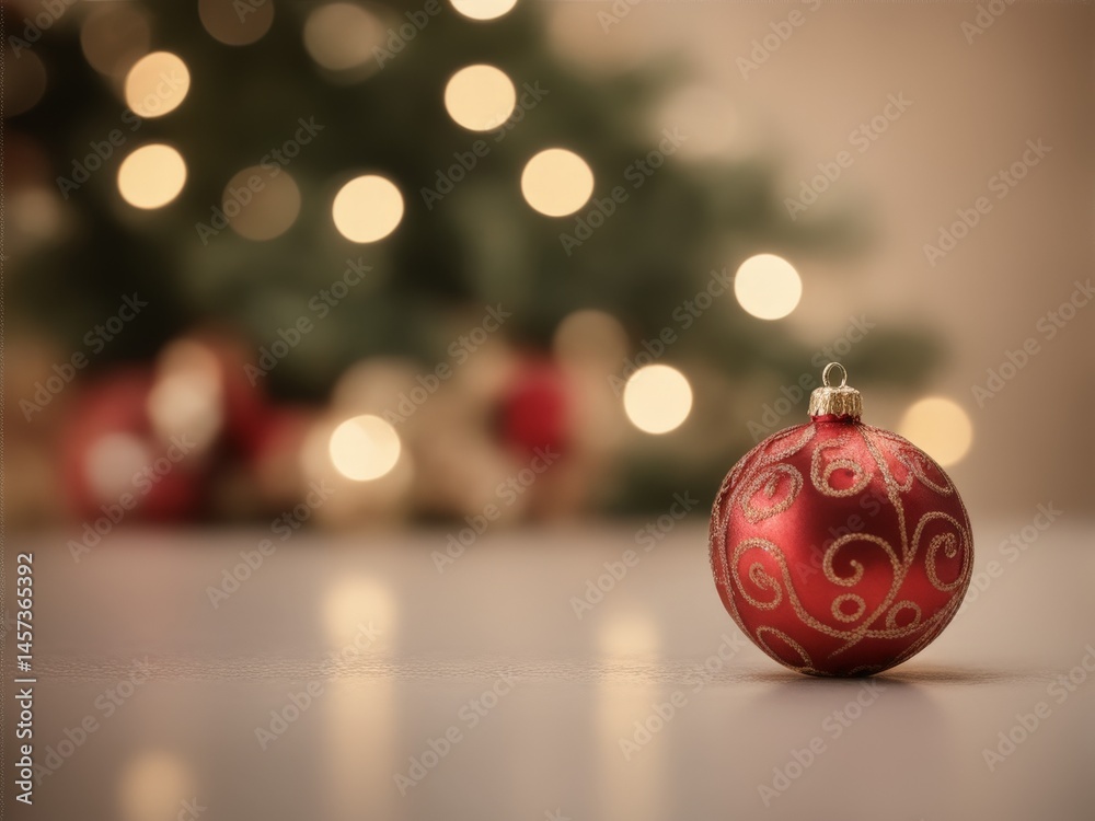 red christmas ball on a tree with blurred background red christmas ball on a tree with blurred background