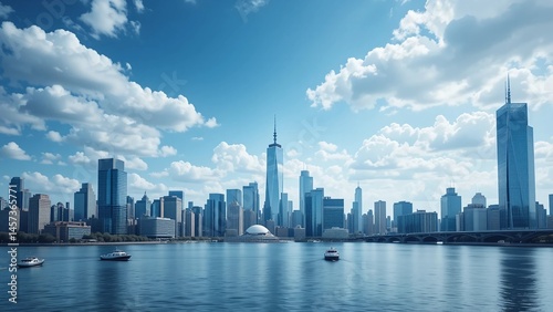 Skyline buldings near water city wallpaper