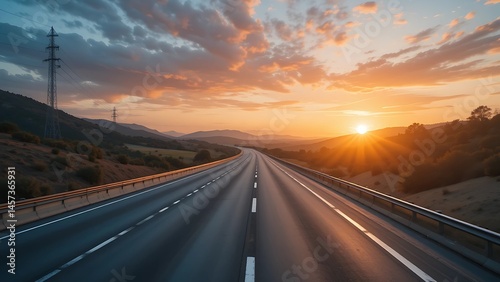 Straight Road no people highway at sunset