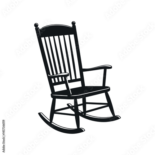 Classic Wooden Rocking Chair Illustration Black Silhouette Design Element