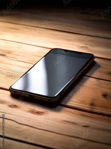 modern smartphone on wooden table