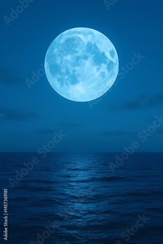 Full Moon over Calm Ocean at Night
