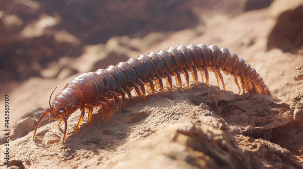 Fototapeta premium Detailed Centipede on Desert Rocks