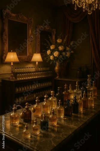 Vintage Interior with Flowers and Lamps