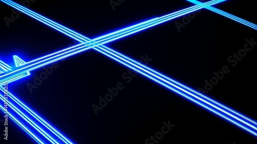 Loop Animation of Neon Blue Arrows Moving Across Black Background