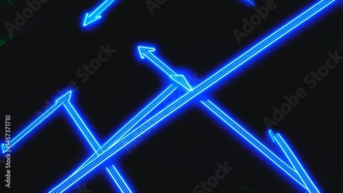 Loop Animation of Neon Blue Arrows Moving Across Black Background