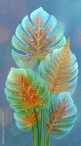 Botanical fine art photography collection, Vibrant multicolored leaves with intricate details against a soft backdrop. Botanical fine art inspired compositions, minimalist floral archive