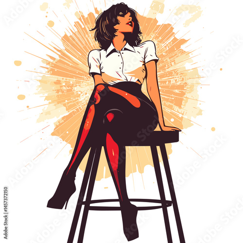 vector woman in tights sitting on chair .Generative AI