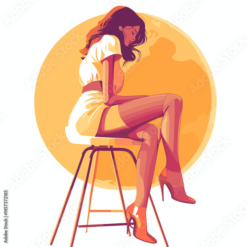 vector woman in tights sitting on chair .Generative AI