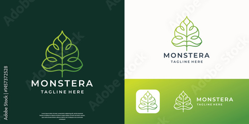 monstera deliciosa leaf logo vector icon illustration