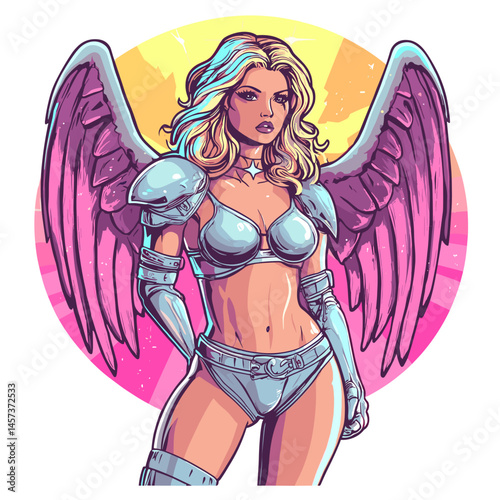 vector girl with angel wings on white background .Generative AI