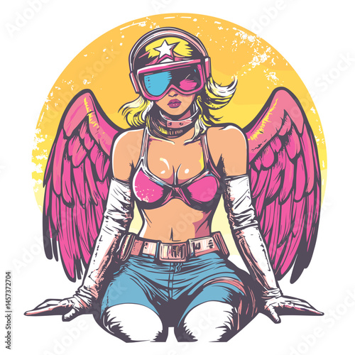 vector girl with angel wings on white background .Generative AI