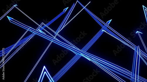 Loop Animation of Neon Blue Arrows Moving Across Black Background