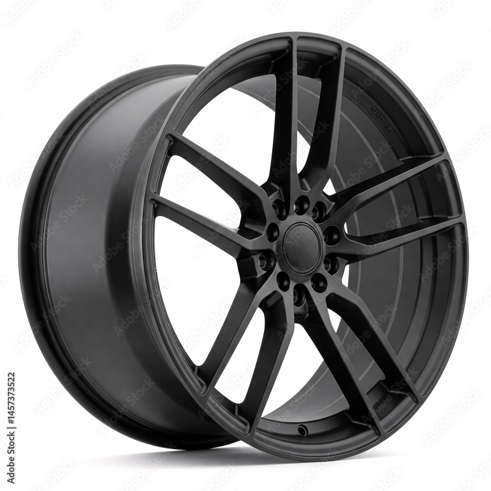 Obraz premium Black alloy car wheel rim isolated on white background.