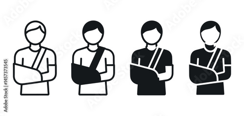 Four Variations of a Person with a Broken Arm in a Sling Icon Set