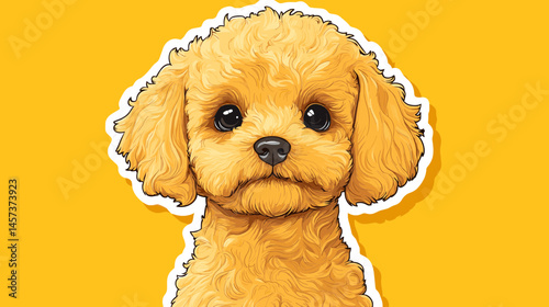 Golden-Haired Poodle: A captivating illustration of a fluffy golden poodle, rendered with charming, cartoon-like aesthetics. 