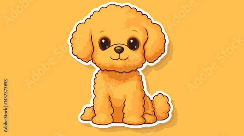 Golden Pup's Playful Pose: An adorable cartoon golden poodle pup perches prettily against a yellow background.