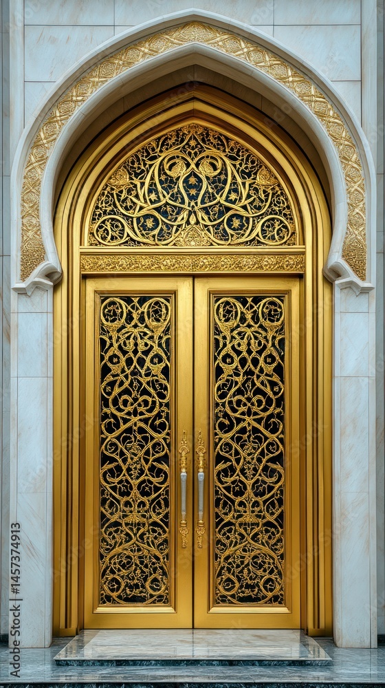 Fototapeta premium Ornate golden doors with intricate Islamic design