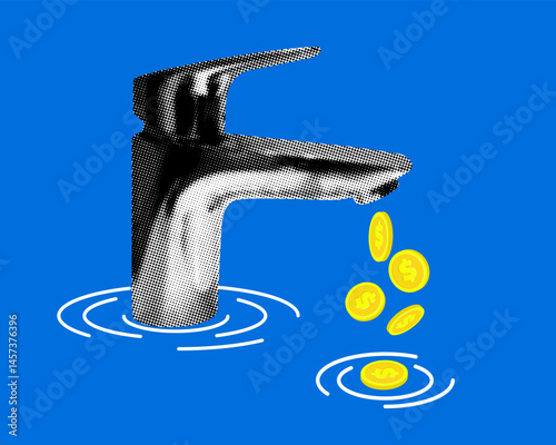 Coins falling from the water tap instead of water. Increase in the cost of utilities. Increase in the cost of water supply. Expensive work of a plumber. Modern collage