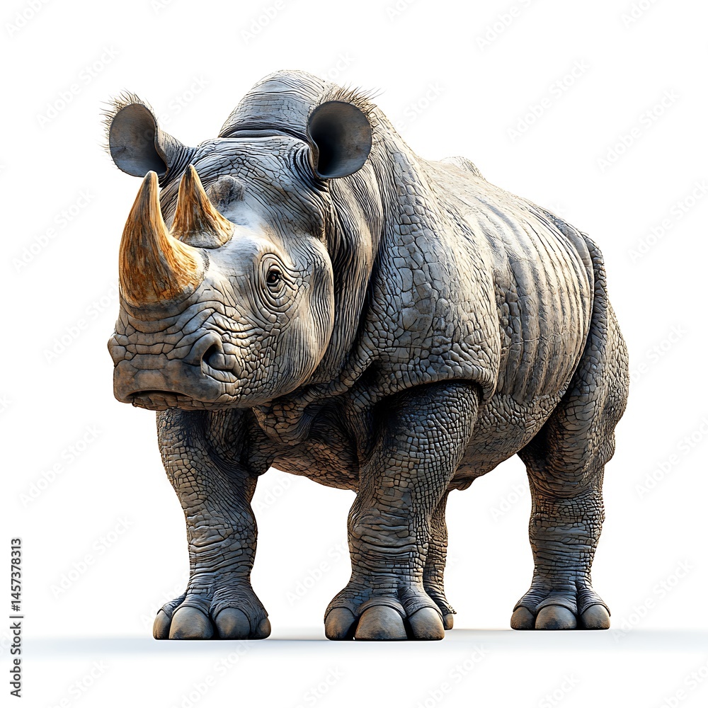 Fototapeta premium Majestic Rhinoceros Standing Tall In High Resolution Photo Detailed Skin Texture