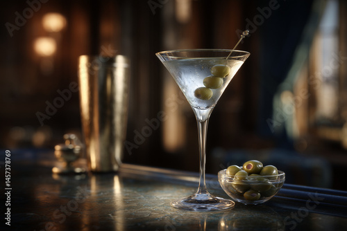 Martini with olives at the bar