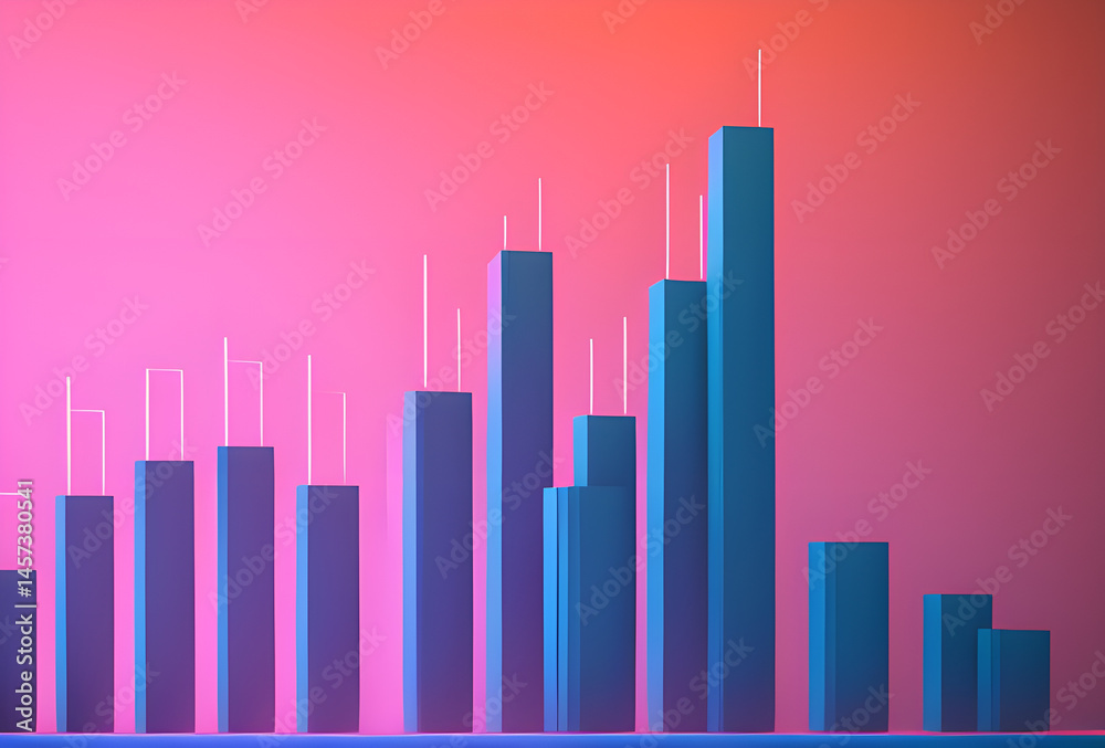 Fototapeta premium Blue graph on pink background,generative ai 